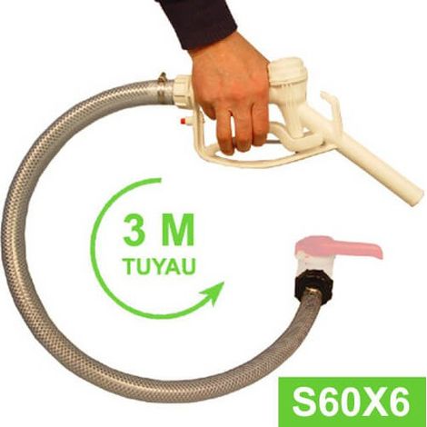 Multicuves – Kit de vidange cuve eau 1000 L S60X6 – Tuyau PVC 3 m Ø 25 mm – Pistolet PP blanc avec joint FPM – Compatible avec vannes S60X6 (1/3)