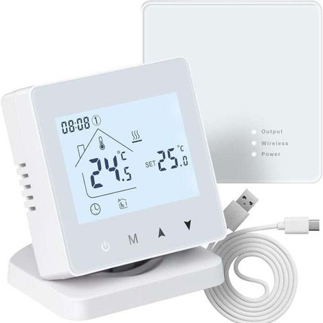 Thermostat Connecté et Intelligent WiFi Thermostat sans Fil +récepteur Thermostat chaudiere gaz,programmable Tuya APP Compatible avec Alexa et Google Assistant Alimentation par Batterie ou USB (1/4)
