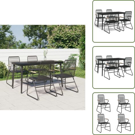 Rattan PVC - vidaXL Set da Pranzo da Giardino 5 pz Nero in Rattan PVC - Tavolo in vetro