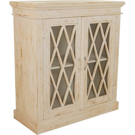 Recibidor de madera y cristal artesanal blanco 90x40x100