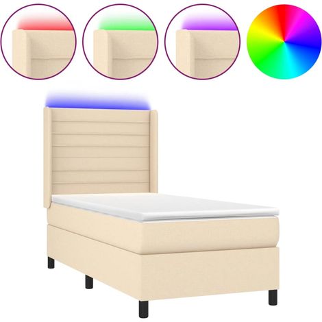 Maison Exclusive - Sommier Ă lattes de lit matelas et LED CrĂšme 100x200 cm Tissu (1/5)