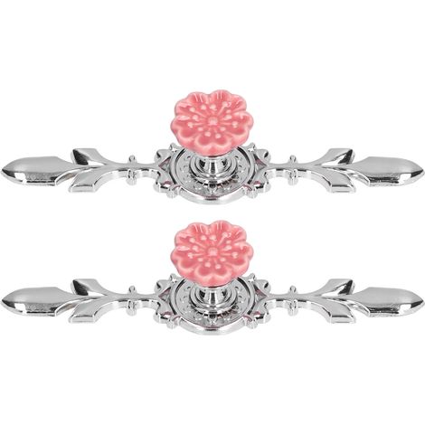 2 lots de poignées céramique et alliage de zinc pour tiroirs et placards, style moderne et champêtre, couleur rose, modèle 1088D fleur de magnolia (grande taille, 2 paires par lot) (1/5)