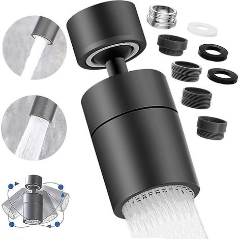 Aérateur de Robinet, 360° Pivotant Embout Robinet Cuisine, 2 Modes Mousseur Robinet Economie Eau, Pour Robinet Pour Éviers de Cuisine Salle de Bain lavabo (Noir) (1/5)