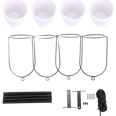 Suspension Plantes Métal 4 Pots Blancs - Réglable Horizontal/Vertical, Charge 20lbs, Montage Plafond/Mur - Pour Plantes Intérieur Fenêtre, Succulentes - Métal et Plastique - Avec Kit Fixation (1/5)
