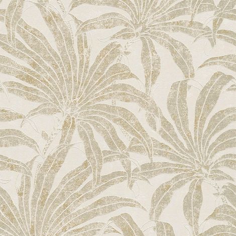 Carta da parati natura Profhome 395015 Carta da parati TNT strutturata con design giungla ed accenti metallici beige oro argento 5,33 m2