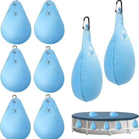 Lot de 8 sacs de suspension pour bâche de piscine, bleu clair, avec crochets, 34,5 x 24 cm (1/5)