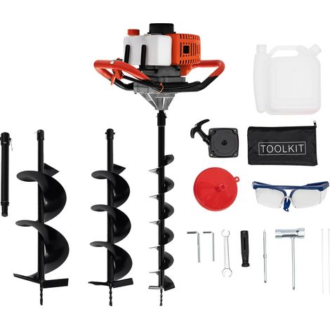 Petrol Auger Post Hole Digger,Fence Post Digger Tool for Tree Planting,Earth Auger Hole Borer with 3 Drill Attachments and Extension Pole (52CC 1.98HP - 4"6" 8" Drill Bits)