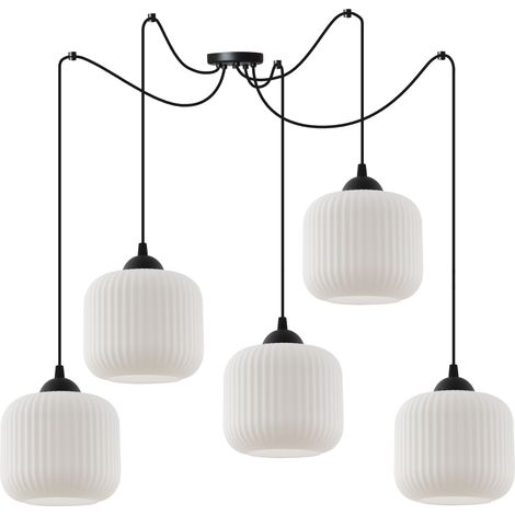 LAMPE SUSPENDU SPIDER RIFFLE NOIRE 5 PLAQUES LAMPE CYLINDRE BLANC E27