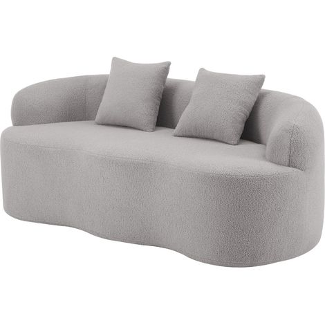 Canapé 2 places beige avec accoudoirs arrondis et coussins, design ondulé, sans montage (1/5)