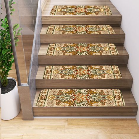 Lot de 5 tapis d'escalier antidérapants, tapis de sol, tapis d'escalier, tapis d'escalier d'intérieur, tapis d'escalier de bord,76 x 20 cm (1/5)