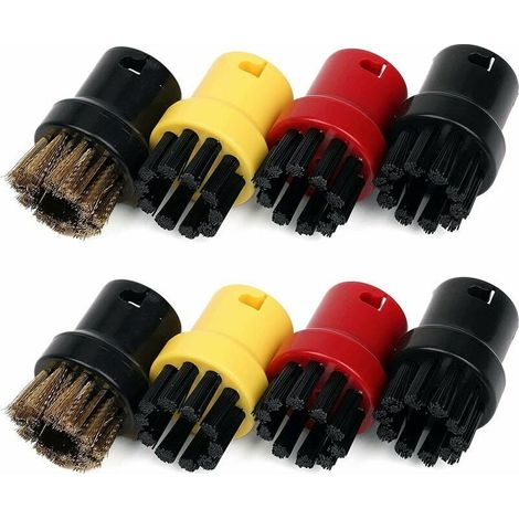 8PCS pour Karcher petite brosse ronde, brosse de nettoyage à la vapeur en cuivre (noir + rouge + jaune + petite brosse en cuivre x 2) (1/5)