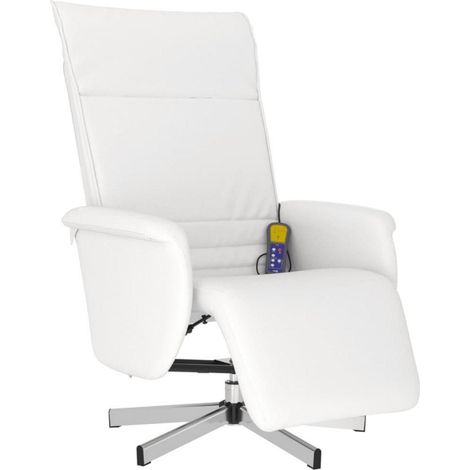 Massagesessel mit Liegefunktion, 360° drehbar, verstellbare Rückenlehne, weiß Kunstleder (1/5)