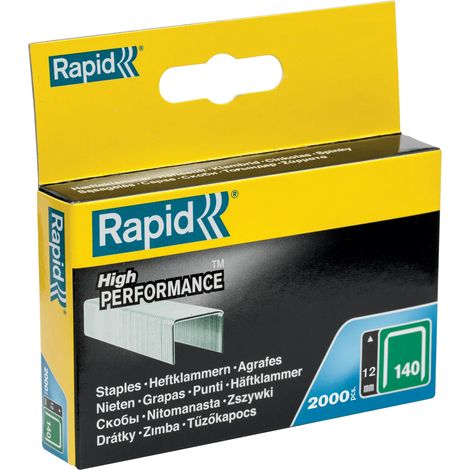 RAPID - Agrafes en fil plat, n°140/12mm - Boîte carton 2000 - Fixation de l'isolation, tissu, décoration, bois tendre, plastique mince, extérieur - (11912331)