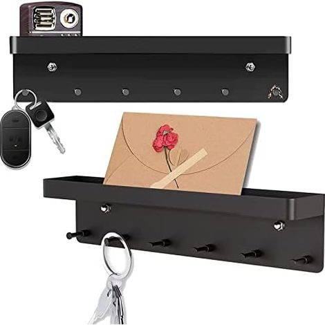 Wall Key Holder, Metal Wall Key Holder, Versatile Key Holder with Compartment, with 6 Hooks, for Key/Towel/Hats, for Living Room, Bathroom, Kitchen.