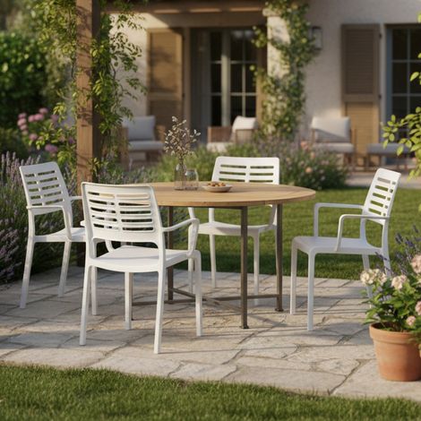 Outdoor-Stuhl Hero, 4er-Set, mit Armlehnen, Made in Italy, bis 120 kg Tragkraft, Weiß (1/4)