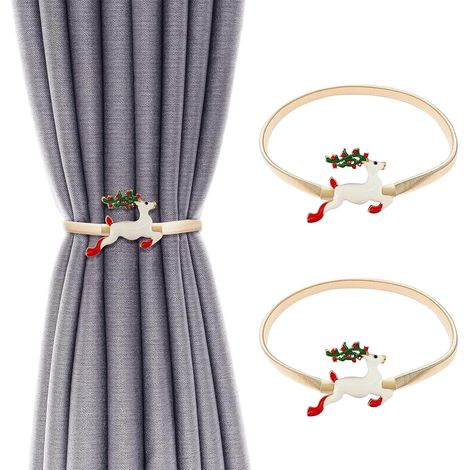 2 Pièces Noël Attache Rideau, Wapitis Embrasse pour Rideaux, Embrasse Rideau en Alliage, Créatif Embrase de Rideaux avec Corde à Ressort, Embrasse Rideaux pour Maison Bureau Hôtel (1/5)
