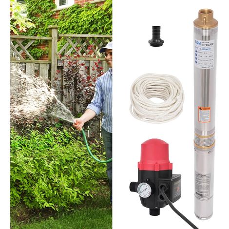 Tiefbrunnenpumpe, 750W 1HP Tauchpumpe mit Druckschalter, Edelstahl Tauchbrunnenpumpe für Garten