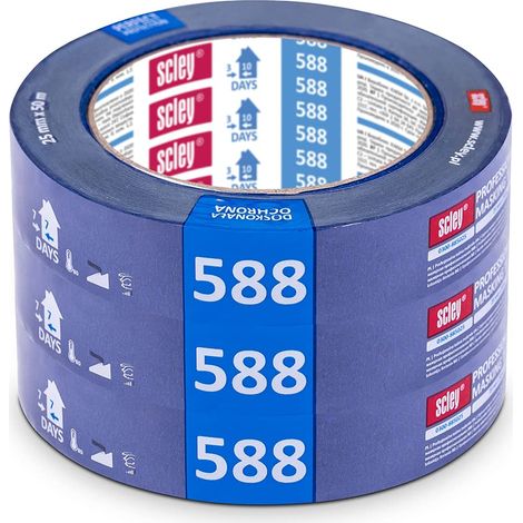 Scley nastro di carta, Larghezza 25mm, Lunghezza 50m, 3 pezzo, nastro carta imbianchino, nastro adesivo carta, nastro mascheratura, nastro adesivo blu, Serie 588, A0303-885025 (1/5)