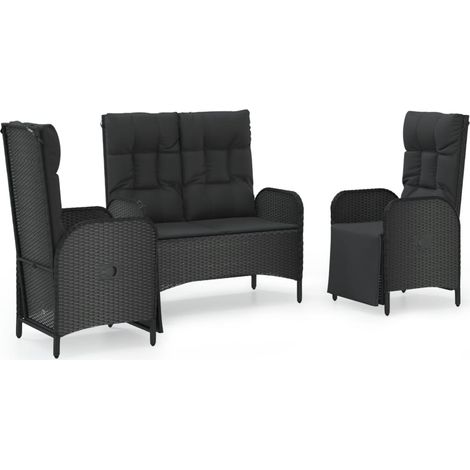 Maison Exclusive - 3-tlg. Garten-Essgruppe mit Kissen Schwarz Pol