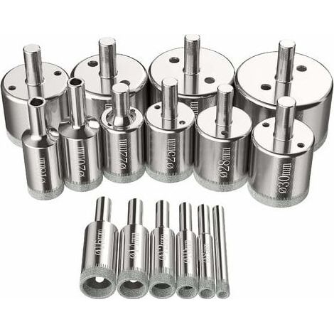 Kit Scies-Cloches Diamantées 6-50 mm - 16 pcs - Perçage Verre, Acier, Céramique, Porcelaine, Carrelage, Marbre (1/5)