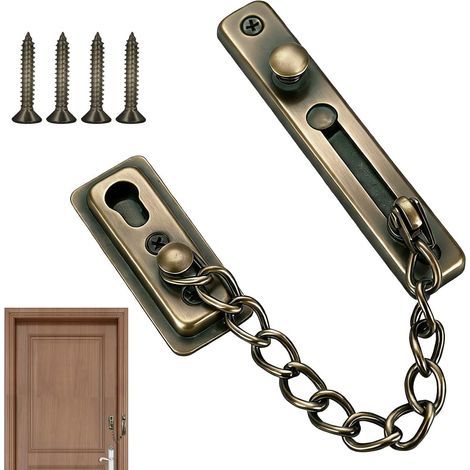 - Security Chain - Chain Lock - Anti-Burglar Opening Limiter with Locking Button for Home and Hotel, Bronze, 19.5cm (1/5)