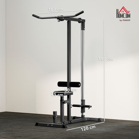 Salle de sport extensible à domicile (avec banc et câbles réglables), structure en acier, 107 x 120 x 190 cm, noire (1/5)