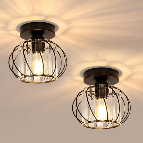 Lot de 2 Suspension Cristal LED E27 Plafonnier Moderne, Courgette Luminaire Plafonnier pour Chambre, Salle à Manger Noir (1/5)