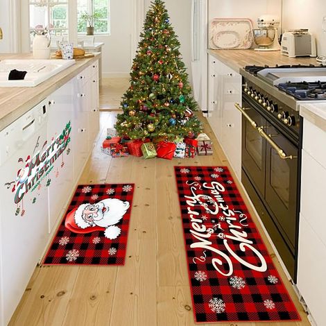 Tapis de Noël 3D Antidérapant Lavable - Imprimé pour Intérieur et Extérieur - Décoration pour Maison, Bureau, Cour, Chambre (Noël E, 40x60+40x120cm) (1/5)