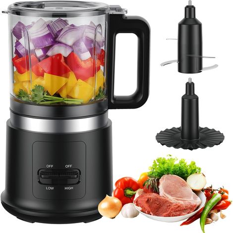 Hachoir électrique Hachoir électrique 400 W à 2 vitesses 4 lames en acier inoxydable à deux niveaux et fouet Récipient amovible de 0,95 L pour hacher, mélanger et émulsionner (1/5)