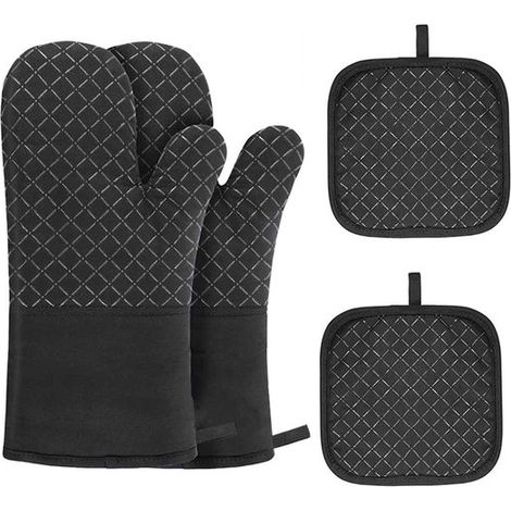 Guanti da forno in puro cotone e silicone. Spessi ed estesi. Antiscivolo, resistenti al calore, adatti al microonde. Guanti protettivi. (1/5)