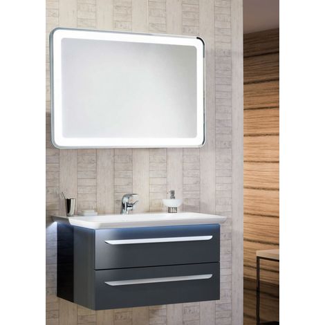 Lanzet M9 Badmöbel Set 4-teilig, 100cm breit, Anthrazit, mit LED + LED Spiegelelement"-"90137145