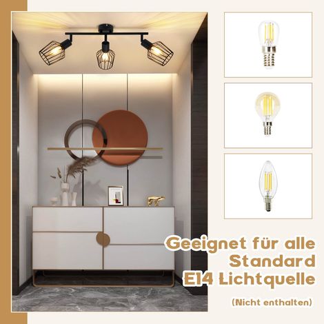GBLY Plafonnier E14 spot 3 flammes - Spot de plafond noir métal orientable Spotlight salon pour couloir salle de bain cuisine chambre à coucher (1/4)