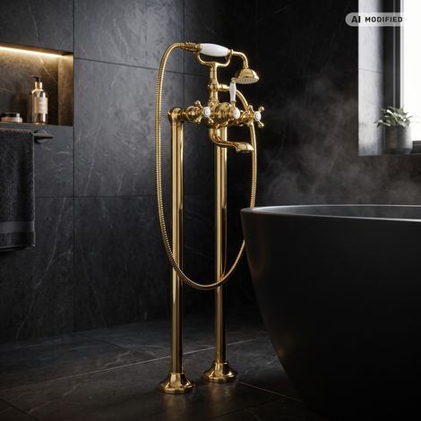 PaulGurkes Standarmatur freistehend Gold Retro Nostalgie für Badewannen (1/5)