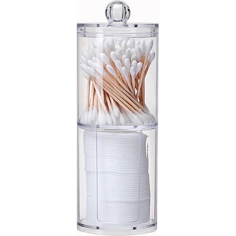 Boîte de rangement transparente de bureau pour cotons-tiges démaquillants, double couche et en plastique, deux en un