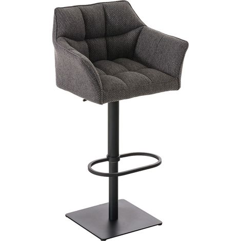 Sgabello da bar alto con cucitura quadrata seduta in tessuto grigio titanio struttura in metallo nero 100004699