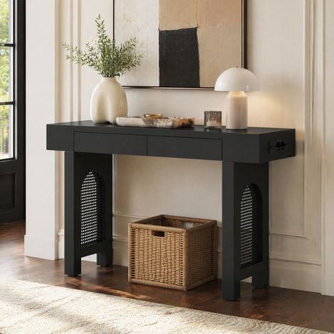 Table console 120 cm avec tiroirs MDF noir OKMYHOME (1/5)