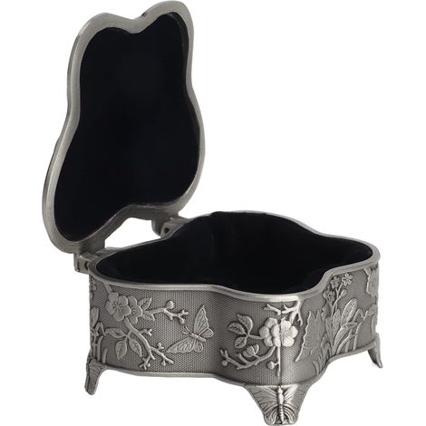 Boîte à Bijoux en Forme de Papillon, Organisateur de Rangement de Fleurs Gravées de Style Vintage pour Coiffeuse en Alliage de Zinc 1 unité (1/5)