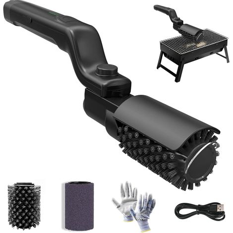 Brosse électrique pour barbecue, rechargeable, 3 vitesses, tête en acier inoxydable orientable à 180° – Camping en plein air