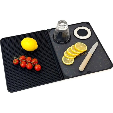 Bar Mat - Silicone Folding Cocktail Mat With Cutting Board - 45.7 X 30 Cm - For Home Bar Countertop Outdoor RV Camping - 1 Piece (1/5)