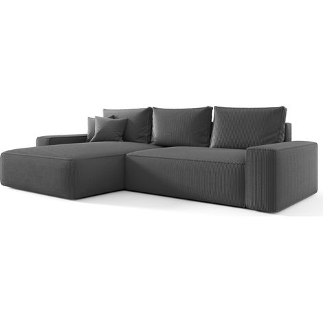 Canapé d’angle velours convertible avec coffre NINA angle gauche-Gris foncé-angle gauche (1/4)