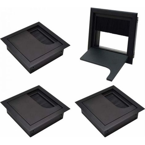 4-Piece 80x80mm Square Cable Management Cover for Recessed Installation on Desks, Cable Organizer for Furniture, Anodized Black Aluminum, Cable Passage, Cable Cover (1/4)