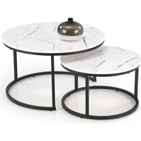 Conjunto mesa de centro Houston 1832, Mármol blanco, 47x0x0cm, Diámetro: 79, Aglomerado laminado, Redonda
