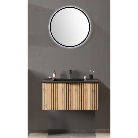 Waschplatz Set 80cm, Waschbecken schwarz matt, Eiche, LIVINGSTON-03 (1/5)