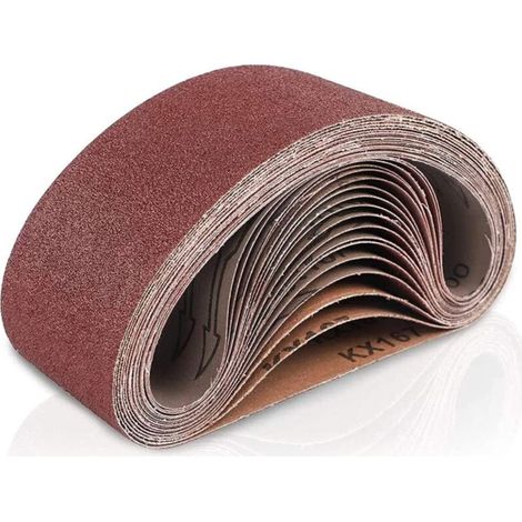 3 bandes abrasives de 457 mm (18 pouces), 18 par paquet. Bandes abrasives en oxyde d'aluminium (3 de chaque grain : 60, 80, 120, 180, 240 et 400). Papier de verre de qualité supérieure pour ponceuse à (1/4)