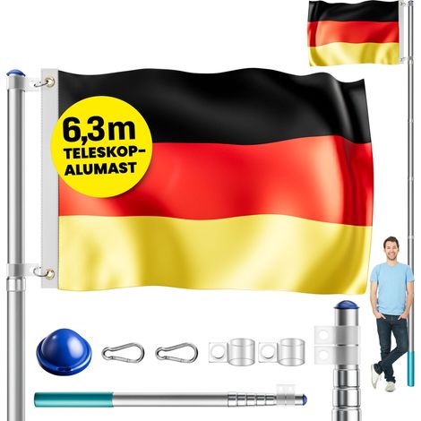 MONZANA® Telescopic Aluminium Flagpole Mast 6.3m / 20FT Compatible With 90 x 150 cm Flags 630 cm Mast Including 60 cm Stable Ground Socket Deutschland (de)