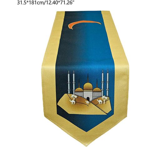 Chemin de table Eid, nappe à motif lune, étoiles et château, décoration Ramadan pour la maison, fête et repas. (1/2)