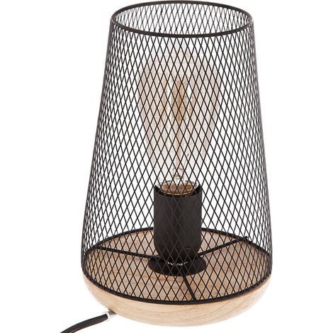 Lampe à poser en métal et bois coloris Noir - H 23 cm -PEGANE-