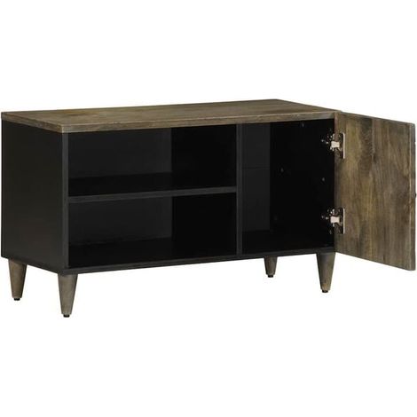 Meuble TV en Bois Massif de Manguier, 80x31,5x46 cm, Console Basse Gris Clair pour Salon, Style Moderne et Élégant (1/5)