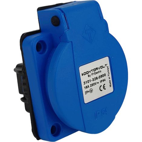 Prise de panneau IP54 avec broche de terre 230 V 16 A TYPE E bleue (1/5)