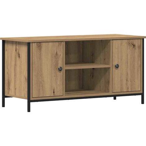 Meuble TV rectangulaire moderne avec étagères 100 x 40 x 50 cm en bois d'ingénierie chêne artisanal